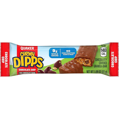 Quaker Chewy Dipps Chocolate Chip Granola Bars – Smarter Chocolate Snack for Wellness Routines, 6-Count Box
