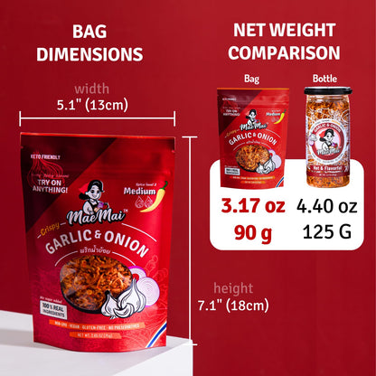 MaeMai Medium Spice Crispy Onions & Garlic Flakes - Clean-Label Thai Chili Crunch for Mindful Home Cooking, Keto & Vegan Friendly