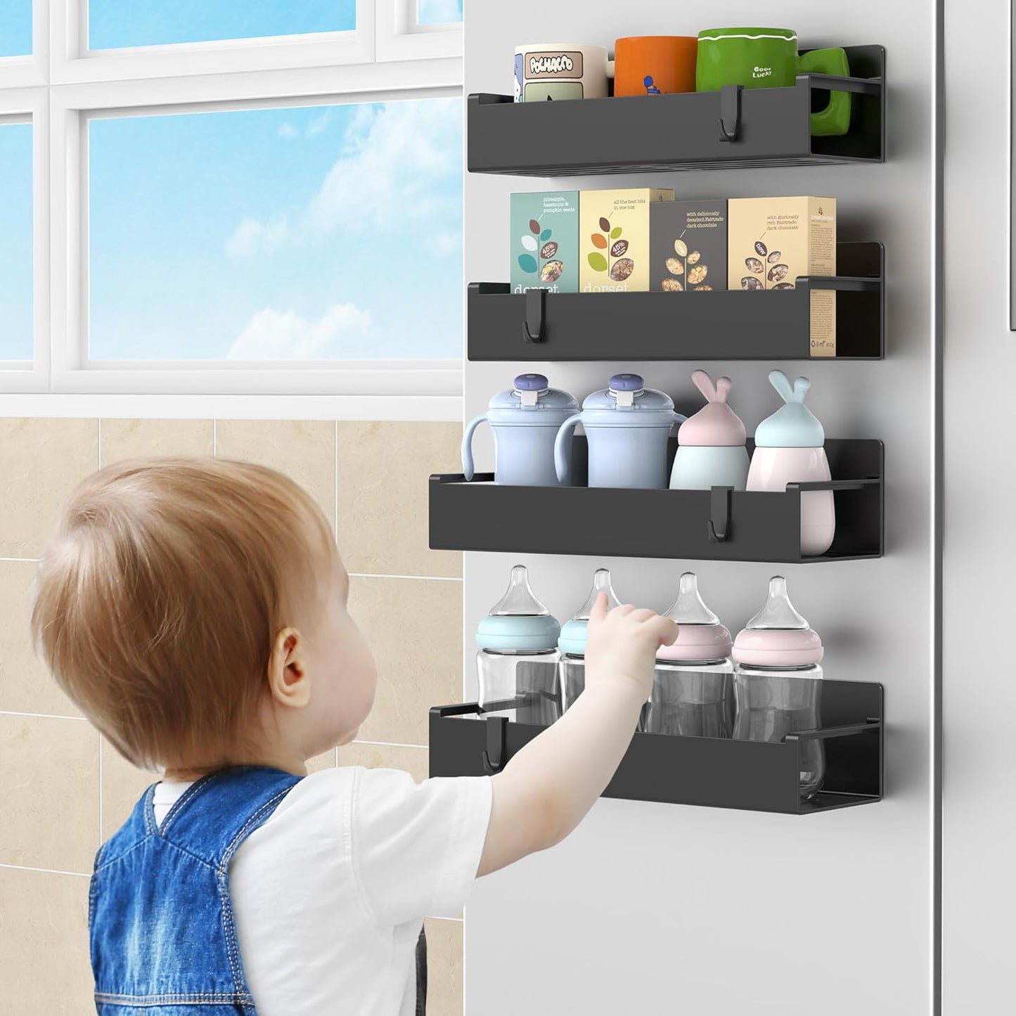 MagnetBrand Magnetic Spice Rack – Thoughtful Housewarming Gift for New Homeowners, 4-Tier Drill-Free Fridge Organizer