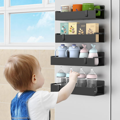MagnetBrand Magnetic Spice Rack – Thoughtful Housewarming Gift for New Homeowners, 4-Tier Drill-Free Fridge Organizer