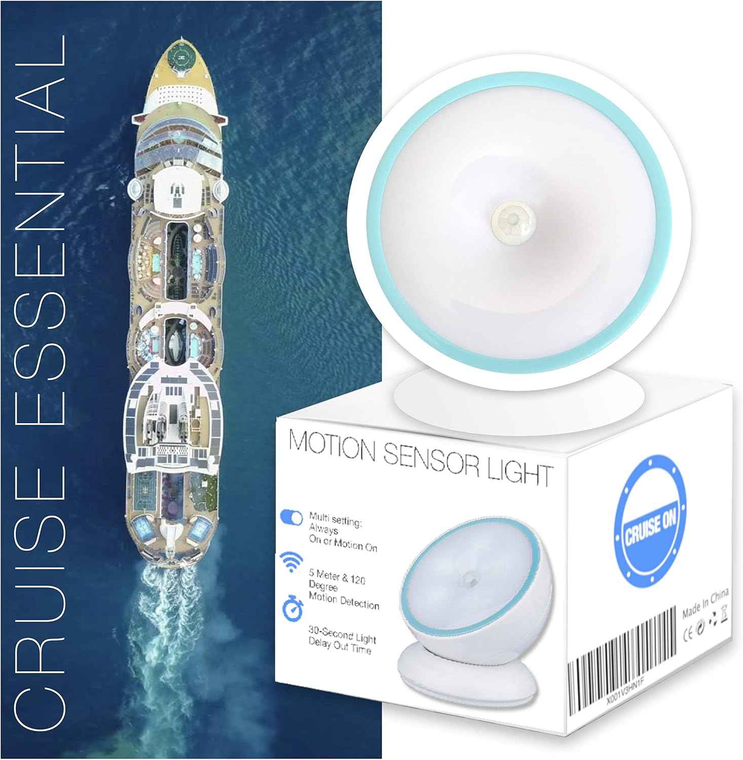 Cruise On Battery-Powered Motion Light – Travel-Friendly 360° LED Lamp for Cruise Staterooms and Rental Cabins