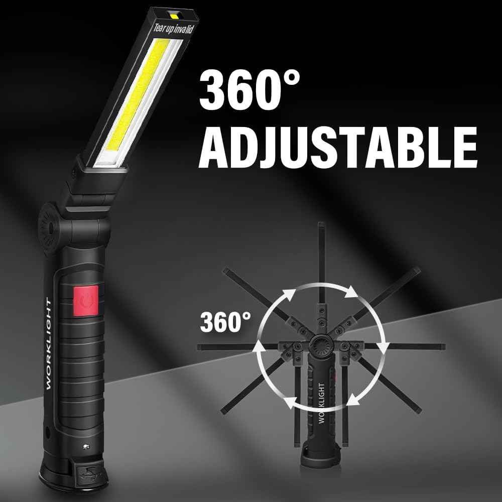 LED Work Light Rechargeable Flashlight – Practical Christmas Stocking Stuffer for Men, Mechanic Gift for Husband and Dad, 2-Pack with Dual USB Cables