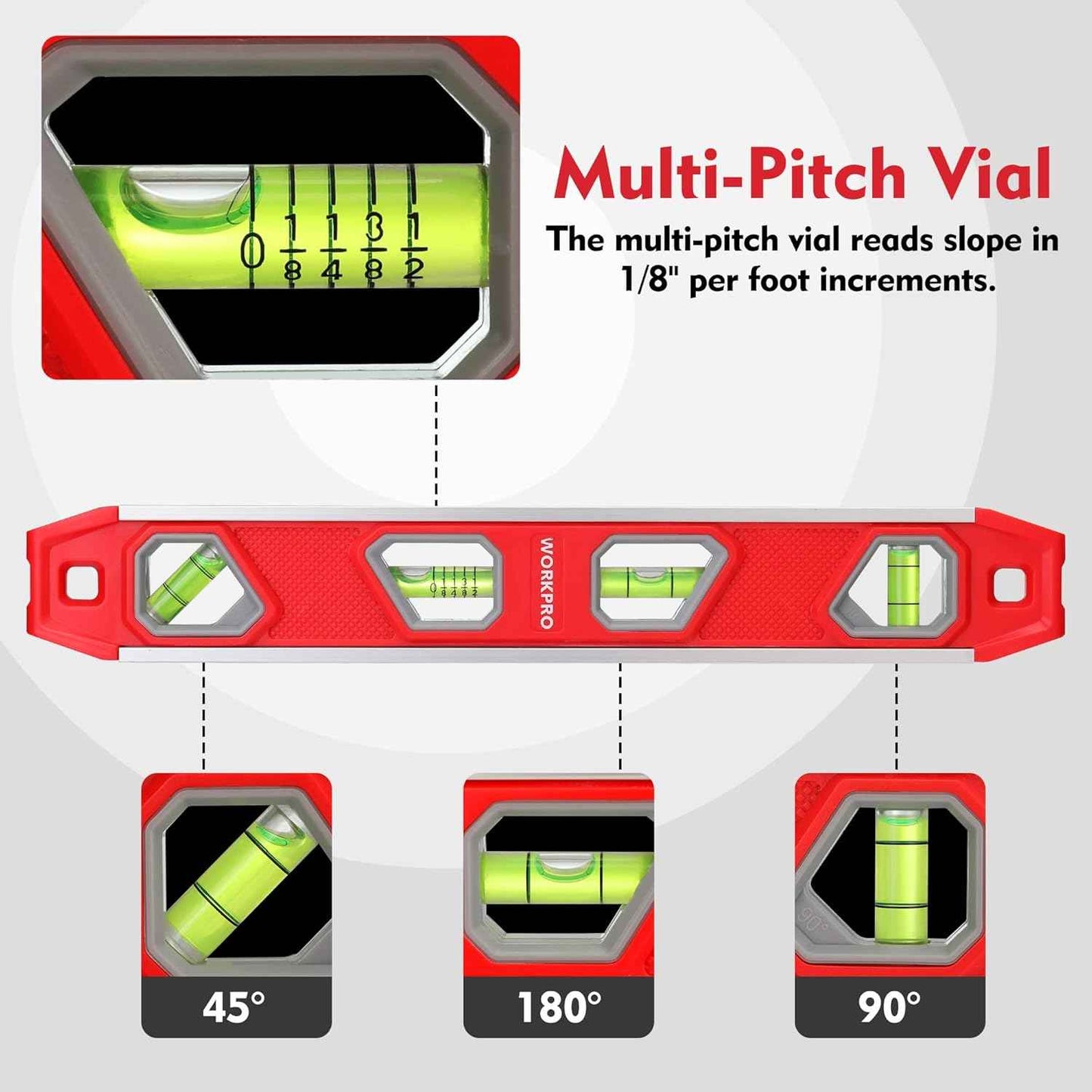 WORKPRO 12 Inch Torpedo Level - Slim Magnetic Leveler for Clean, Uncluttered Tool Belts and Pegboards