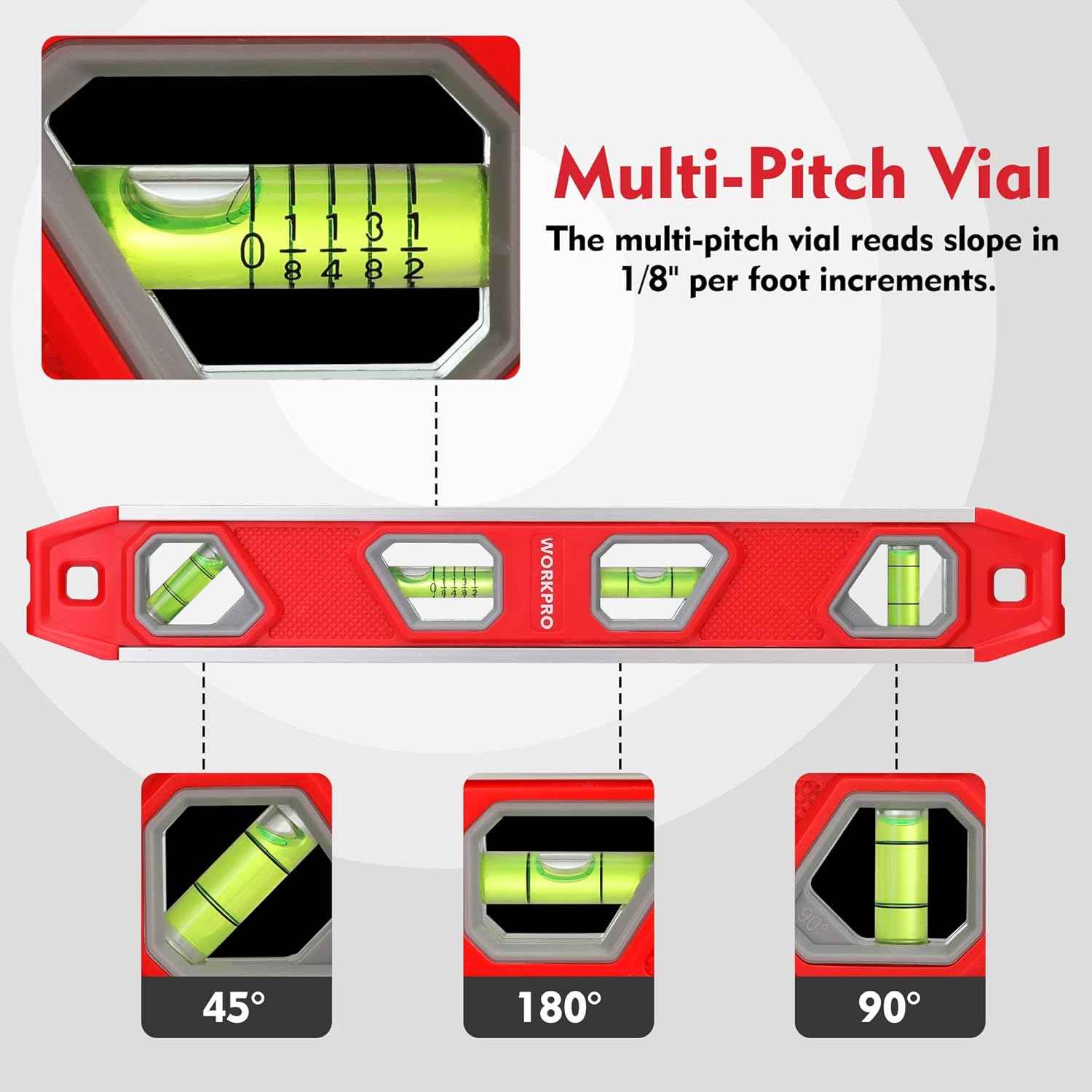 WORKPRO 12 Inch Torpedo Level - Slim Magnetic Leveler for Clean, Uncluttered Tool Belts and Pegboards
