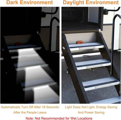 LYCARESUN 3 Pack Motion Activated RV Step Lights, Flameless Auto Shutoff Night Light Bar for Safer Motorhome Steps and Travel Trailer Doorways