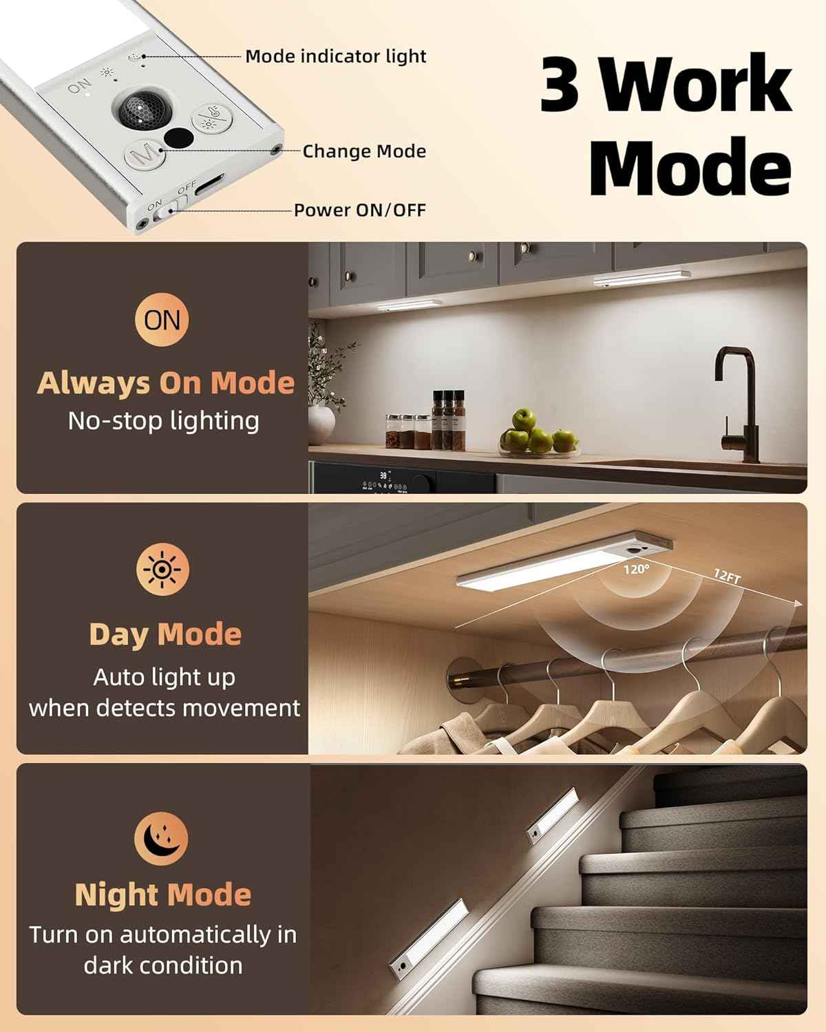 EZVALO LED Motion Sensor Light Indoor, Cool-Touch Cordless Safety Light for Kids, Pets & Elderly, Auto Shutoff Stair & Hallway Nightlight (2 Pack)