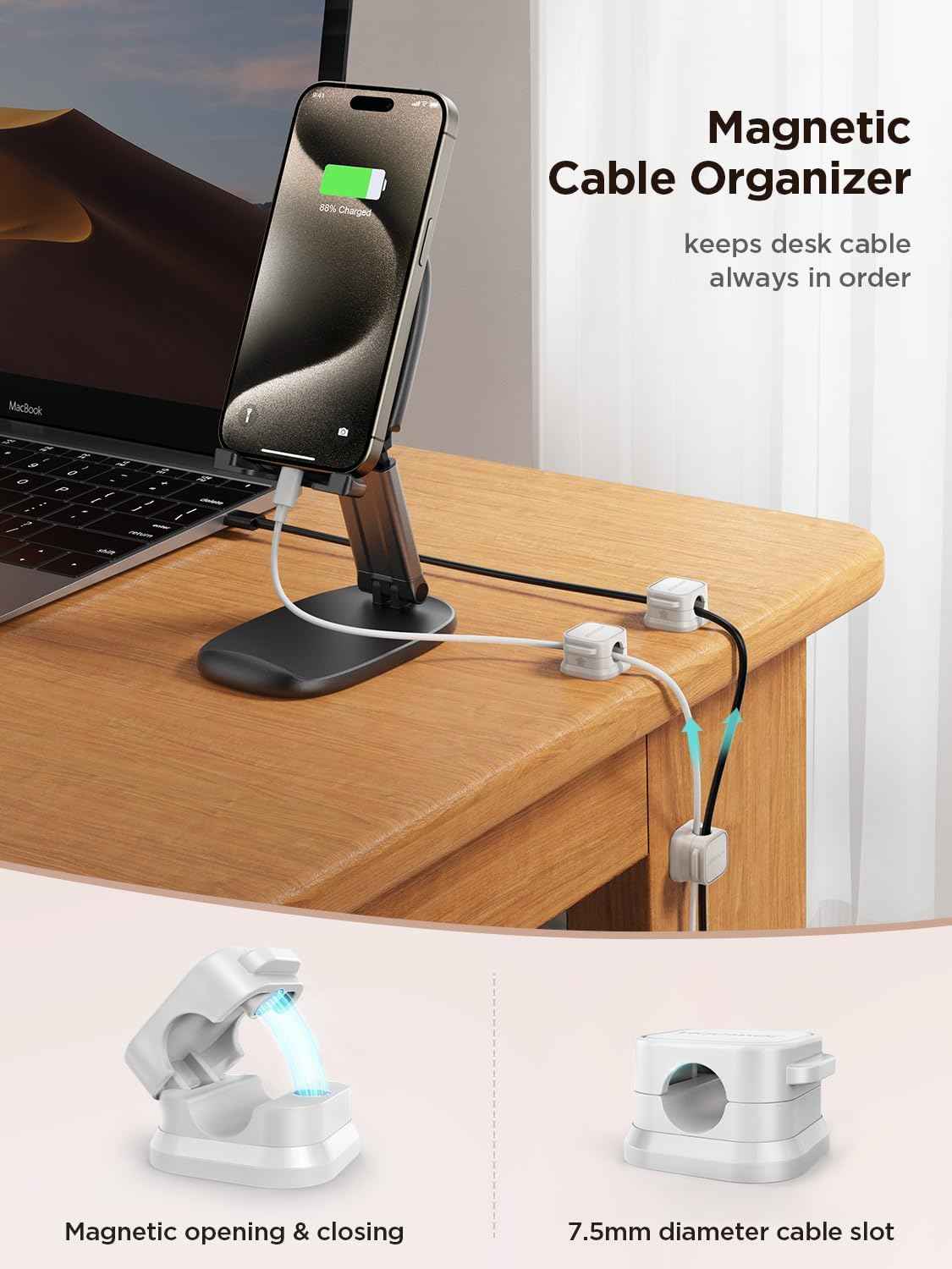 JOYROOM Magnetic Cable Clips for Living Room TV Console, Stylish Adhesive Wire Organizer