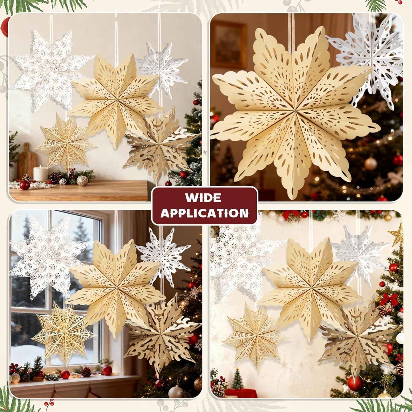 5Pcs Flameless Paper Snowflake Lanterns with LED – Smoke and Fire-Free Holiday Lighting Safe Around Kids, Pets and Curtains
