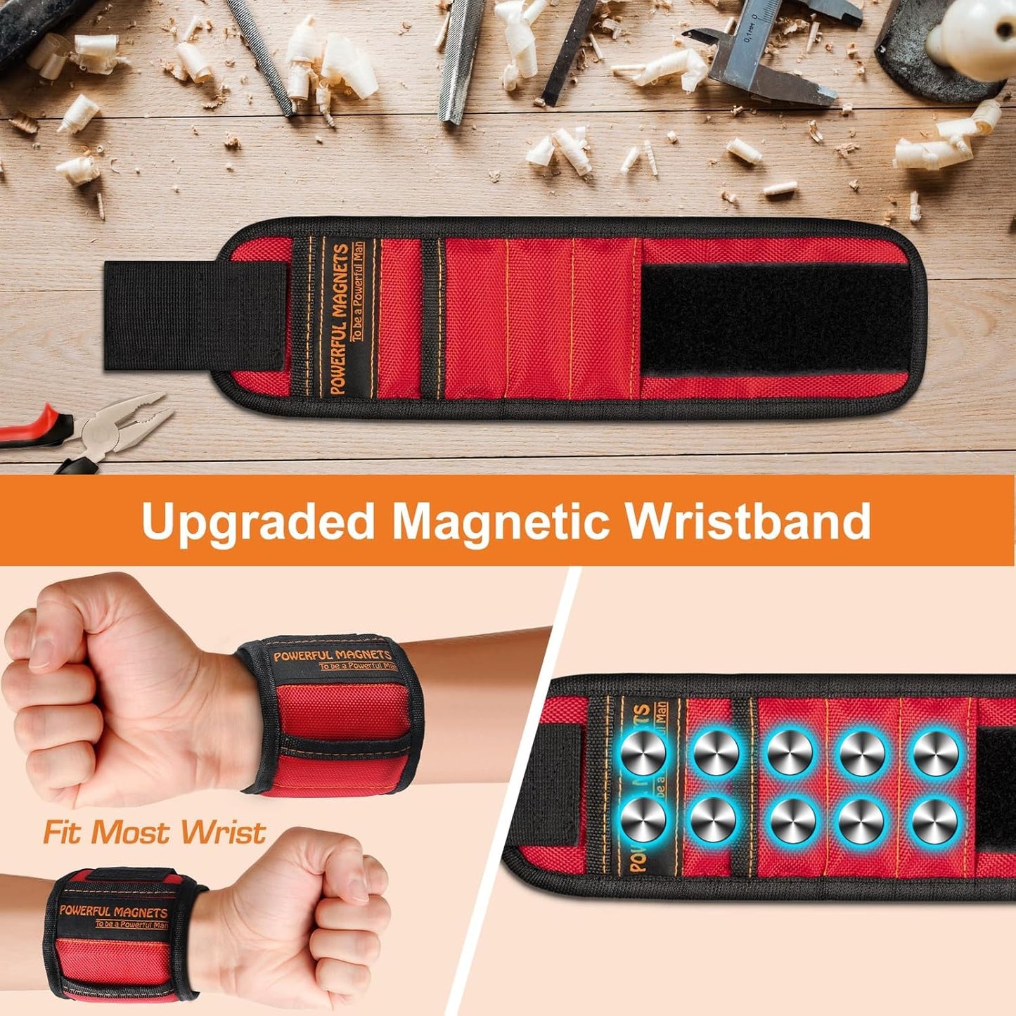 Magnetic Wristband Tool – Hands-Free Screw Holder for Home Repairs, Ladder Work & Cabinet Installation