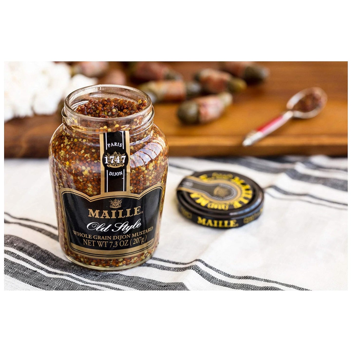 Maille Mustard Old Style – Premium French Pantry Staple, 7.3 oz Reusable Glass Jar for Elevated Dining