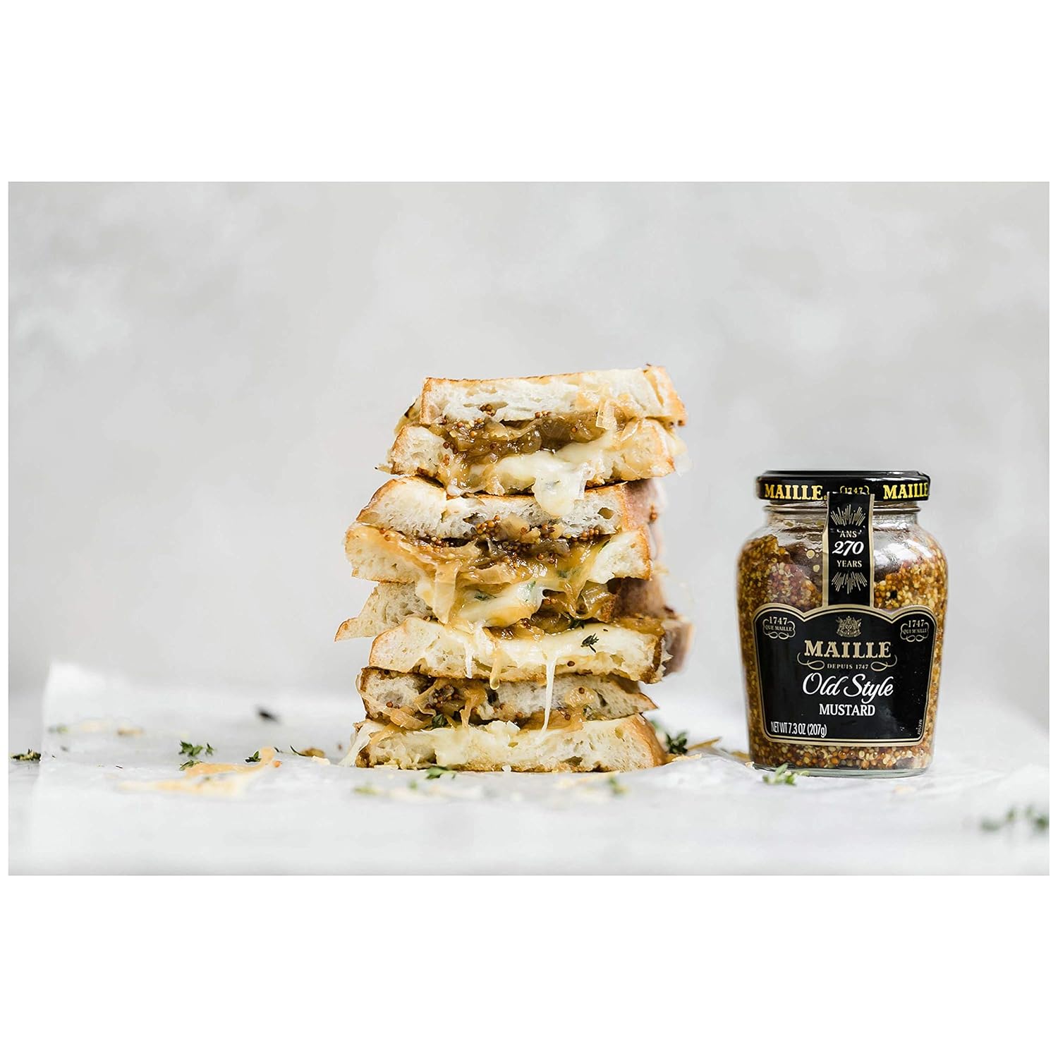 Maille Mustard Old Style – Premium French Pantry Staple, 7.3 oz Reusable Glass Jar for Elevated Dining