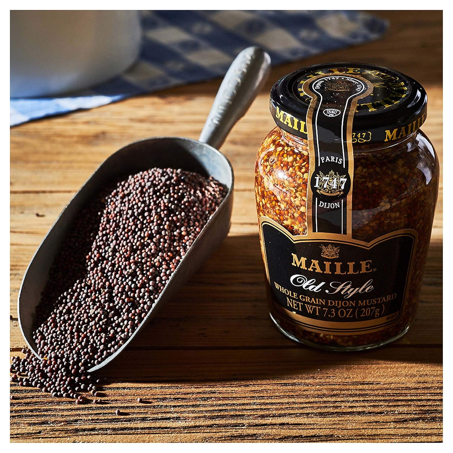 Maille Mustard Old Style – Premium French Pantry Staple, 7.3 oz Reusable Glass Jar for Elevated Dining