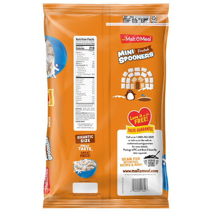 Malt-O-Meal Frosted Mini Spooners Shredded Wheat Cereal, 60 oz Resealable Bulk Bag – Grab-and-Go Commute Breakfast for the Car Cupholder and Office Desk
