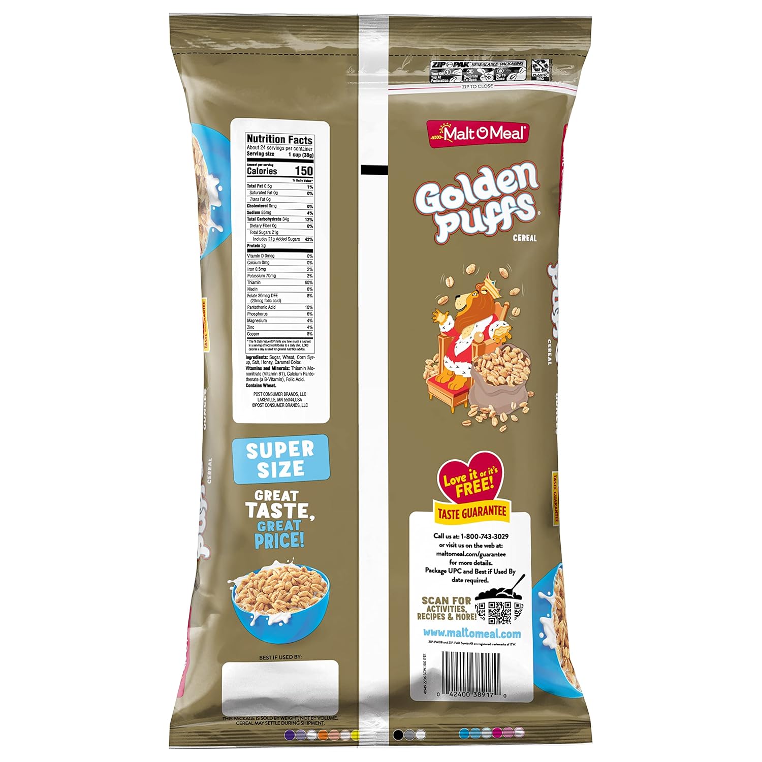 Malt-O-Meal Golden Puffs Sweetened Puffed Wheat Cereal – Cozy Housewarming Gift for New Homeowners, 32 oz Resealable Bag