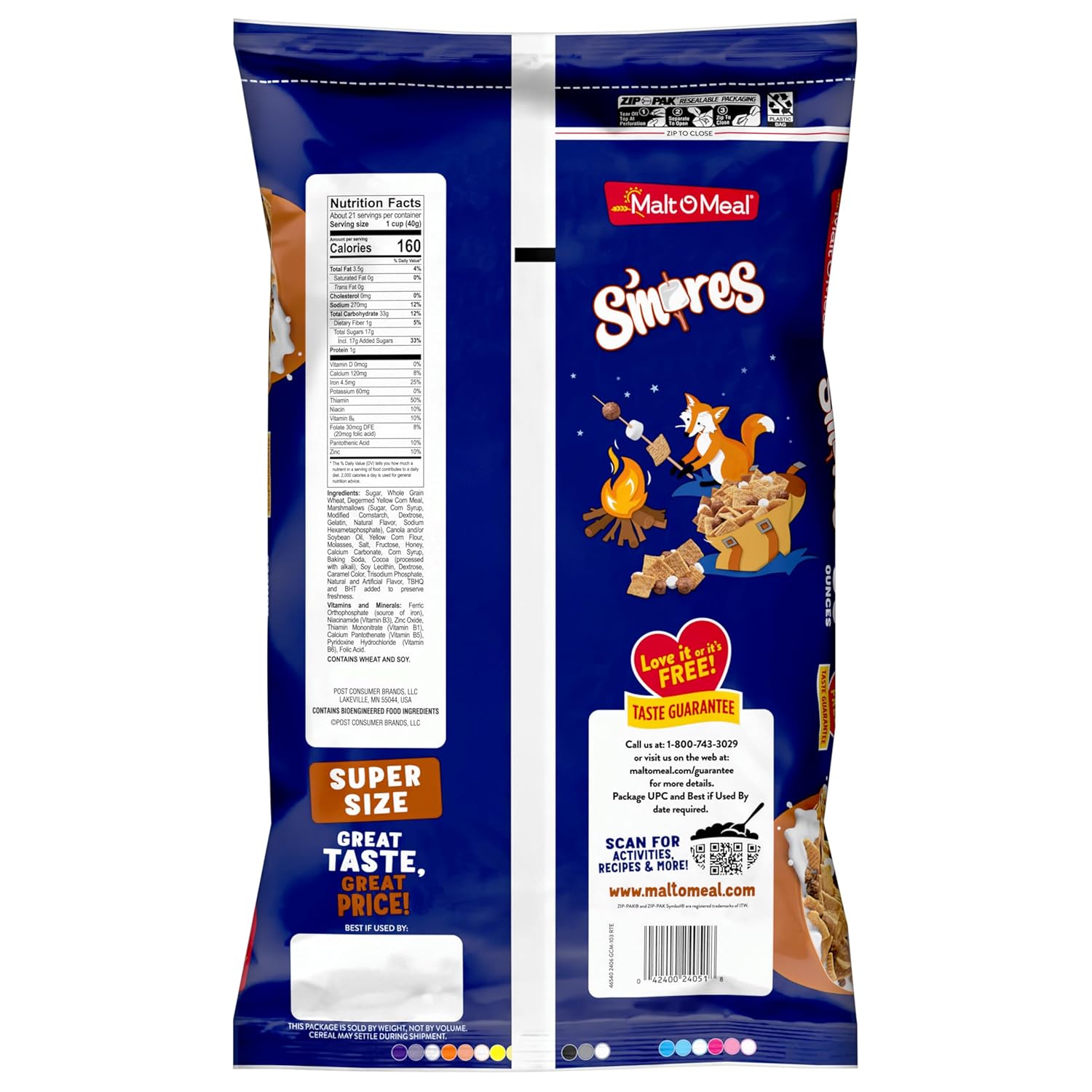 Malt-O-Meal S'mores Cereal – Fun Birthday Party Treat and Cupcake Topping for Dessert Tables, 30 oz Bag