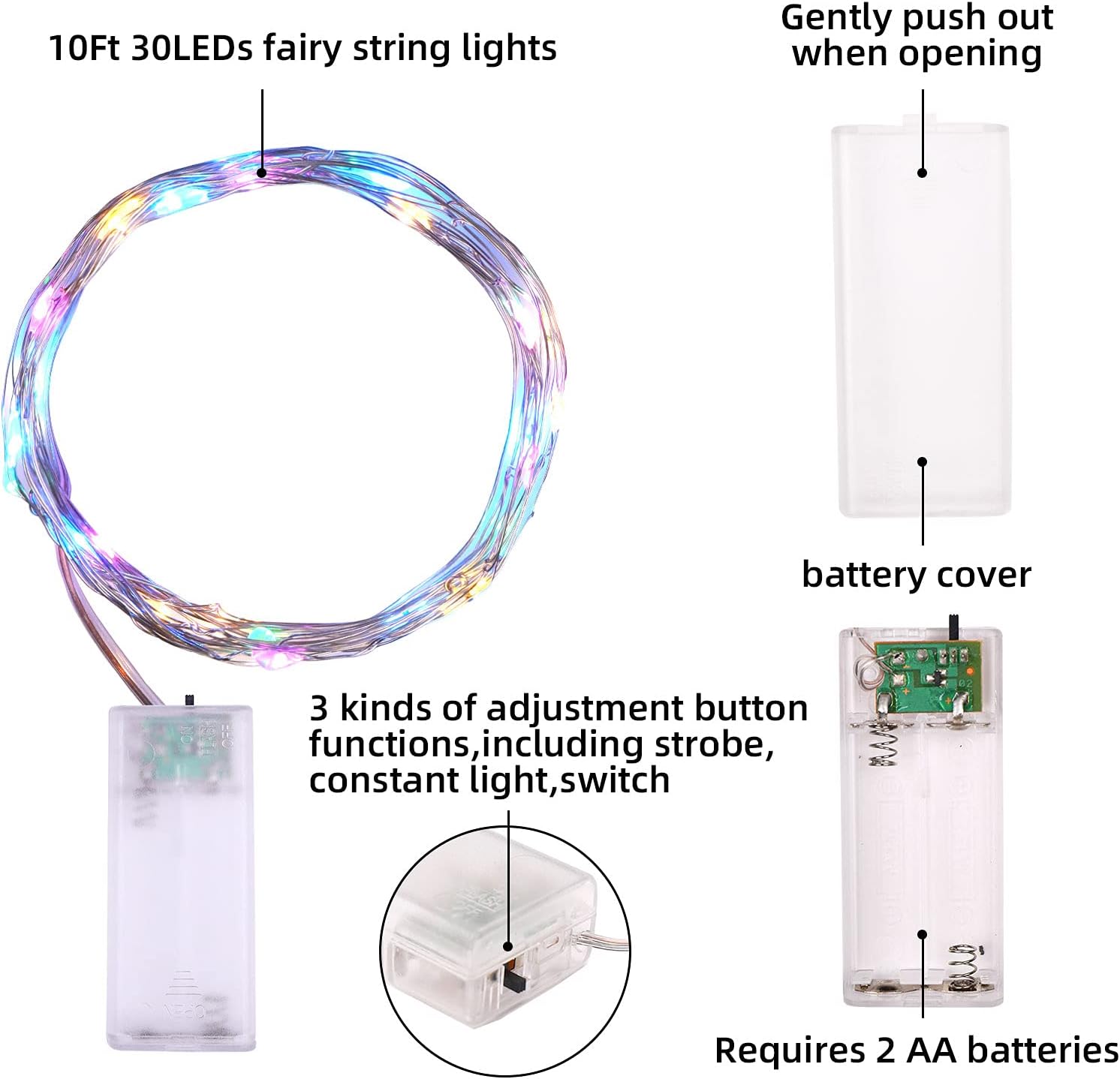 Mandiq 4 Pack Waterproof Fairy Lights Battery Operated, 10ft Silver Wire String Lights for Patio and Outdoor Dining Setup