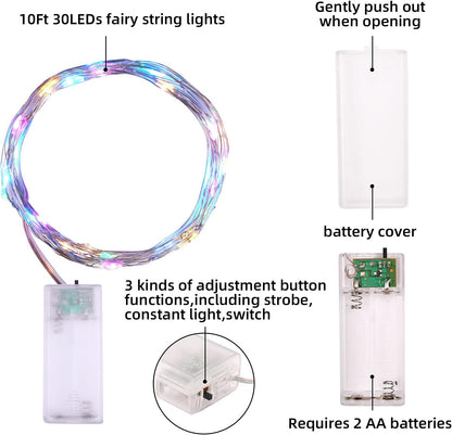 Mandiq 4 Pack Waterproof Fairy Lights Battery Operated, 10ft Silver Wire String Lights for Patio and Outdoor Dining Setup