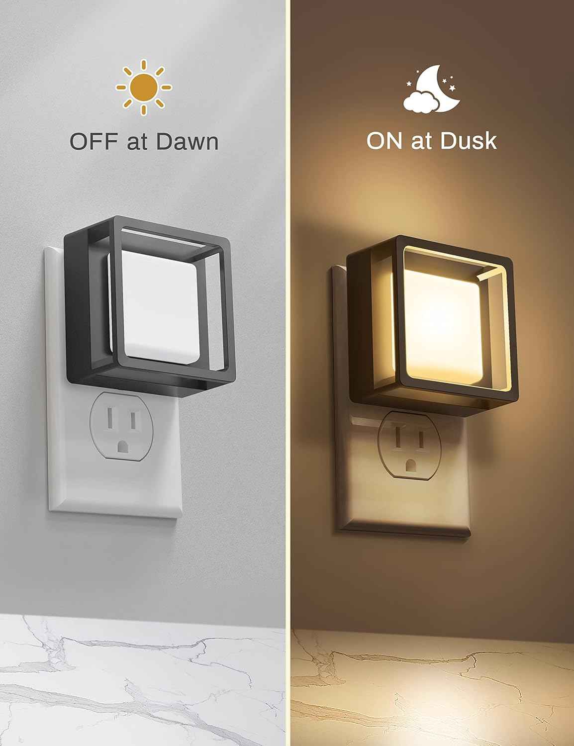 DORESshop Night Light for Kids Bedroom and Playroom – Auto On/Off Dimmable Plug-In, 2 Pack