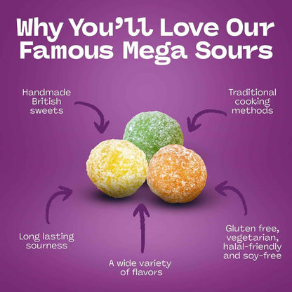 Barnetts Mega Sour Candy Fruits 104g – Travel Snack and Road Trip Sour Sweets in Compact Resealable Pouch