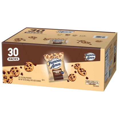 Famous Amos Bite-Size Chocolate Chip Cookies, 30 Count Single-Serve Packs for Halloween Treats and Holiday Gifting