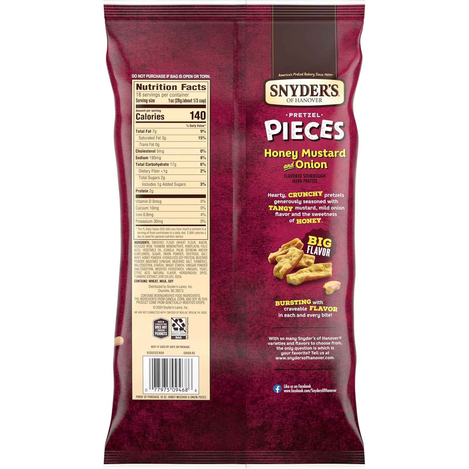Snyder's of Hanover Pretzel Pieces, Cheddar Cheese 18 Oz – Peanut-Free Facility Crunchy Snack for Allergy-Aware Households