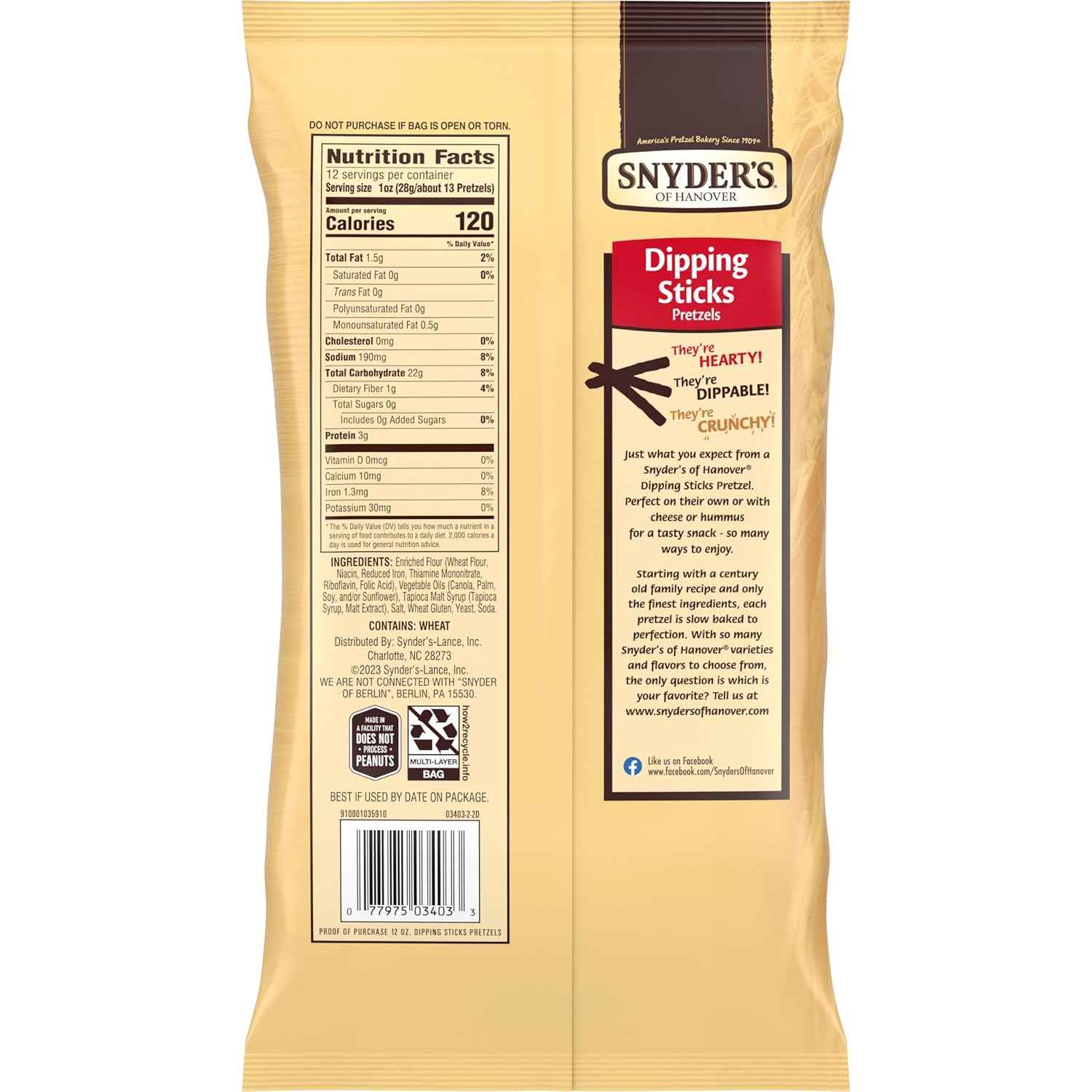 Snyder's of Hanover Pretzel Dipping Sticks – Portable Camping Snack for Picnics and Patio Dining