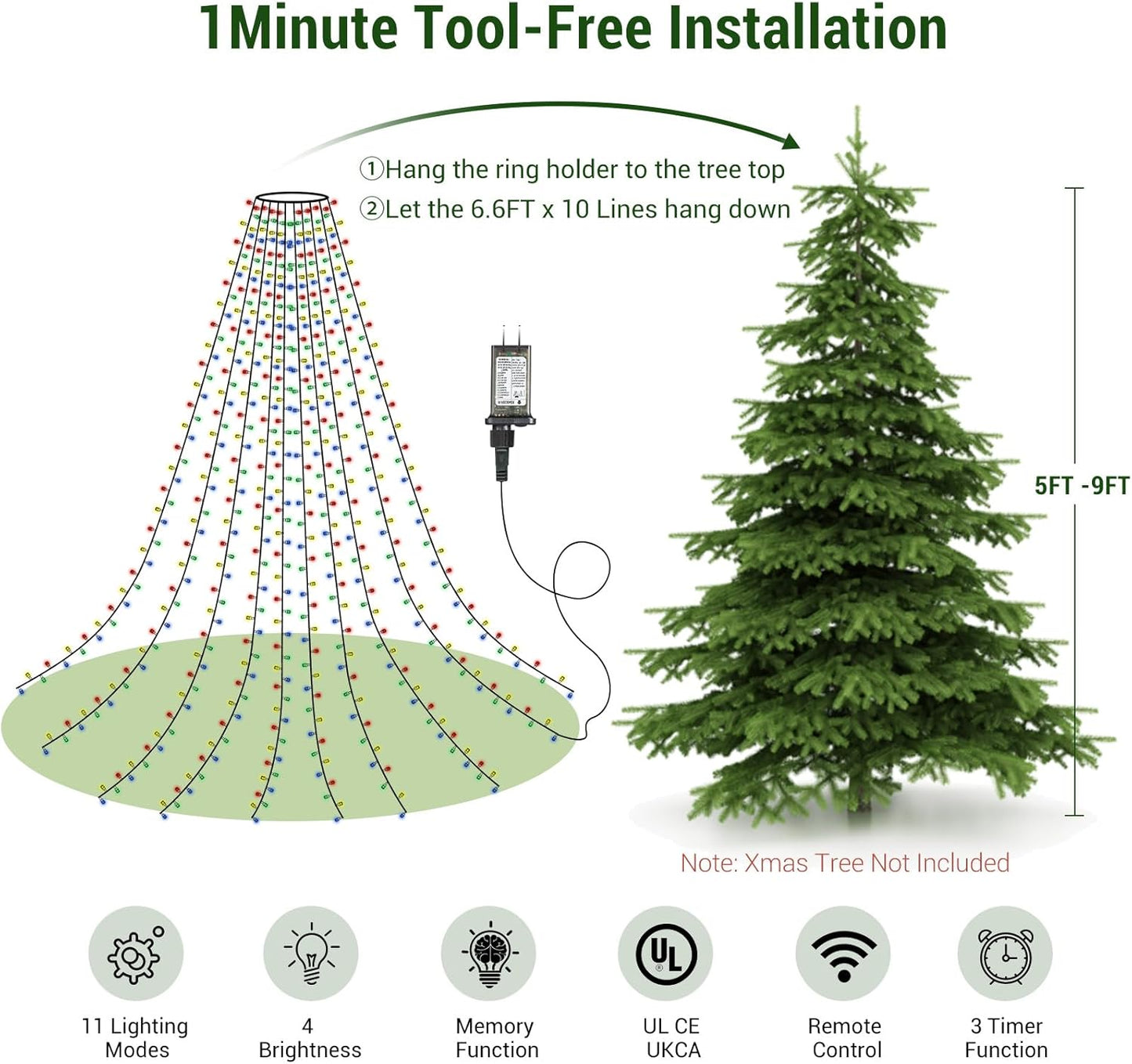 Marchpower Christmas Tree Lights – Cozy Living Room Aesthetic, Diamond-Cut Color-Changing Tree Lights with 4 Brightness Levels