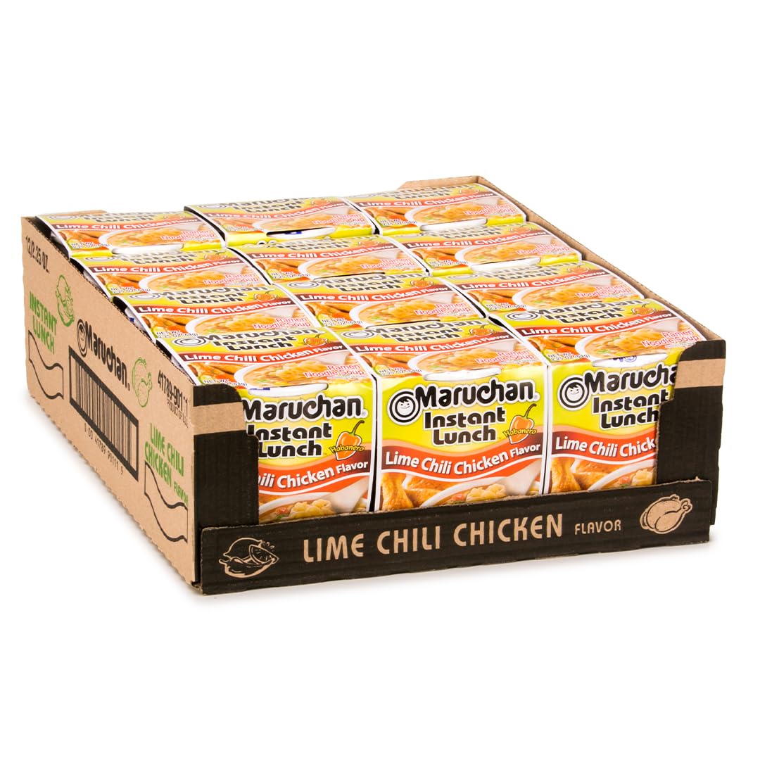 Maruchan Instant Lunch Ramen Noodles, Lime Chili Chicken Flavor – Japanese-Style Instant Noodle Soup, Quick &amp;amp; Easy Meal – 2.25 Oz Cup, Pack of 12