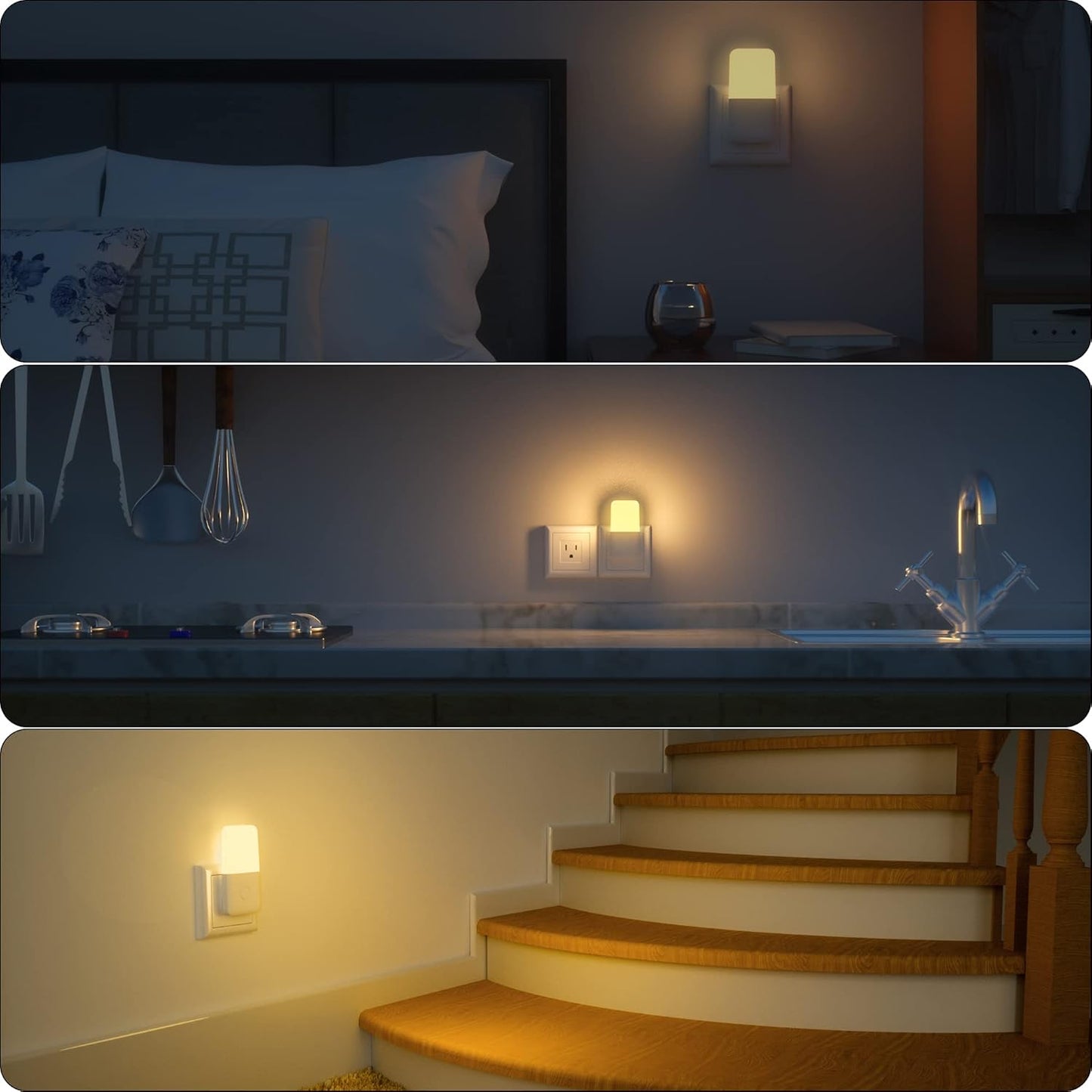 MAZ-TEK Plug in Night Light for Nursery, Warm White LED with Dusk to Dawn Sensor 6 Pack