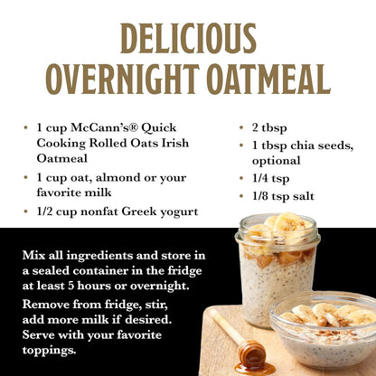 McCann's Quick Cooking Irish Oats 1-Minute Stovetop Breakfast for Busy Home Office Professionals, 16 oz Tin