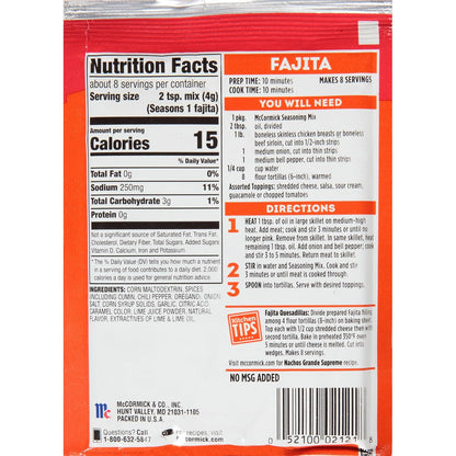 McCormick Fajita Seasoning Mix – Family Kitchen Staple for 20-Minute Weeknight Chicken and Steak Fajitas