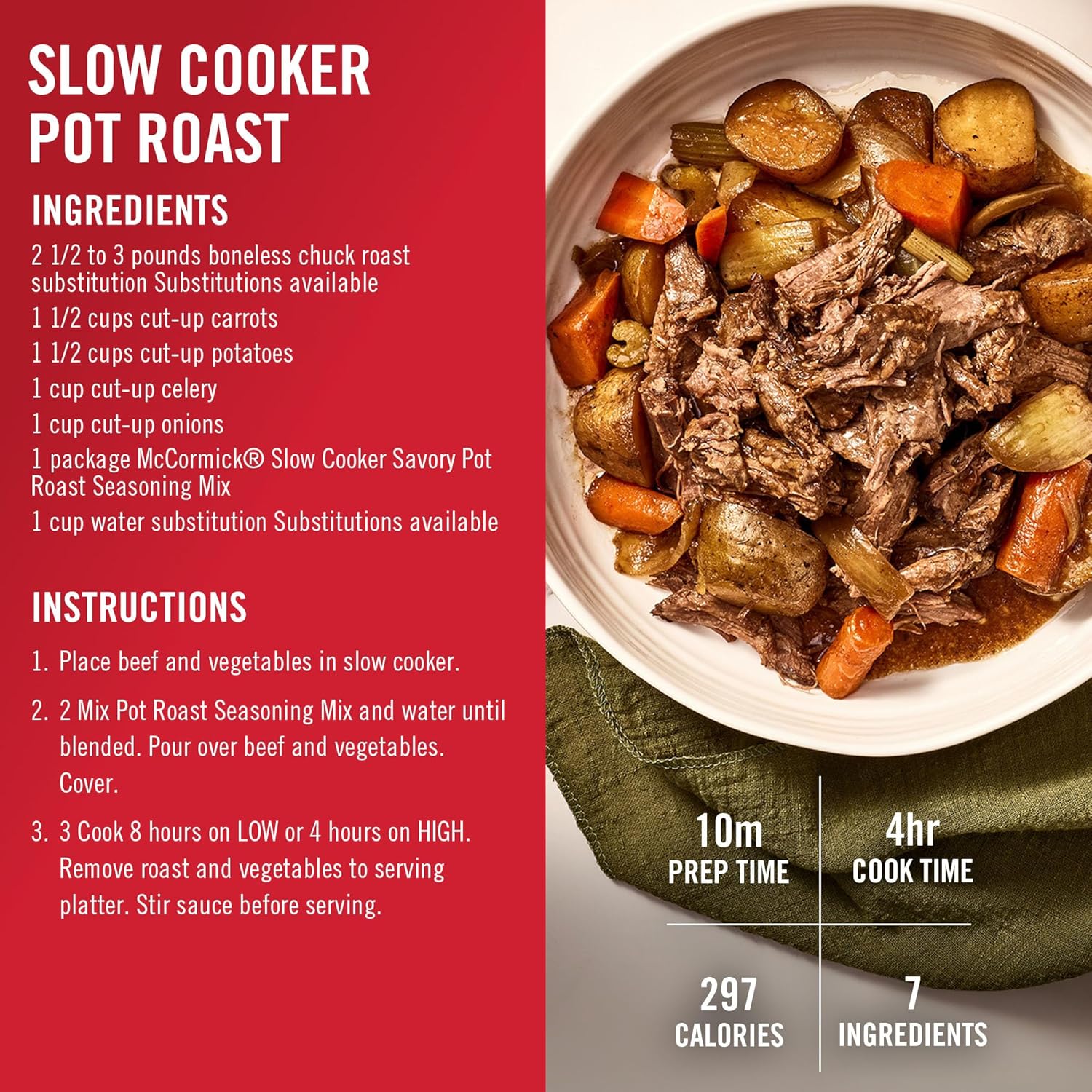 McCormick Slow Cooker Savory Pot Roast Seasoning – 10-Minute Active Prep for Hands-Off Weeknight Cooking