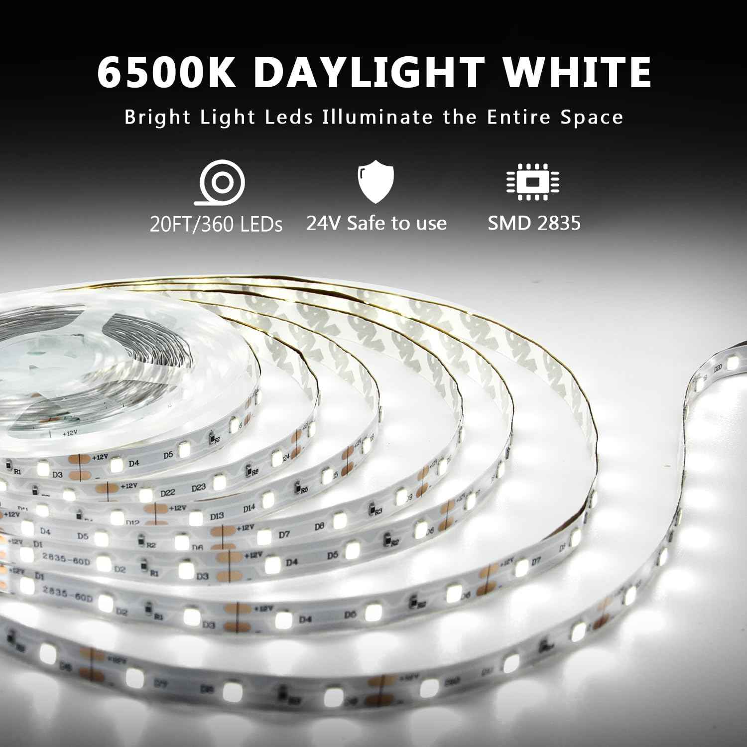 dalattin LED Tape Light – Tool-Free Peel and Stick Strip for Uncluttered Living Spaces, 24V