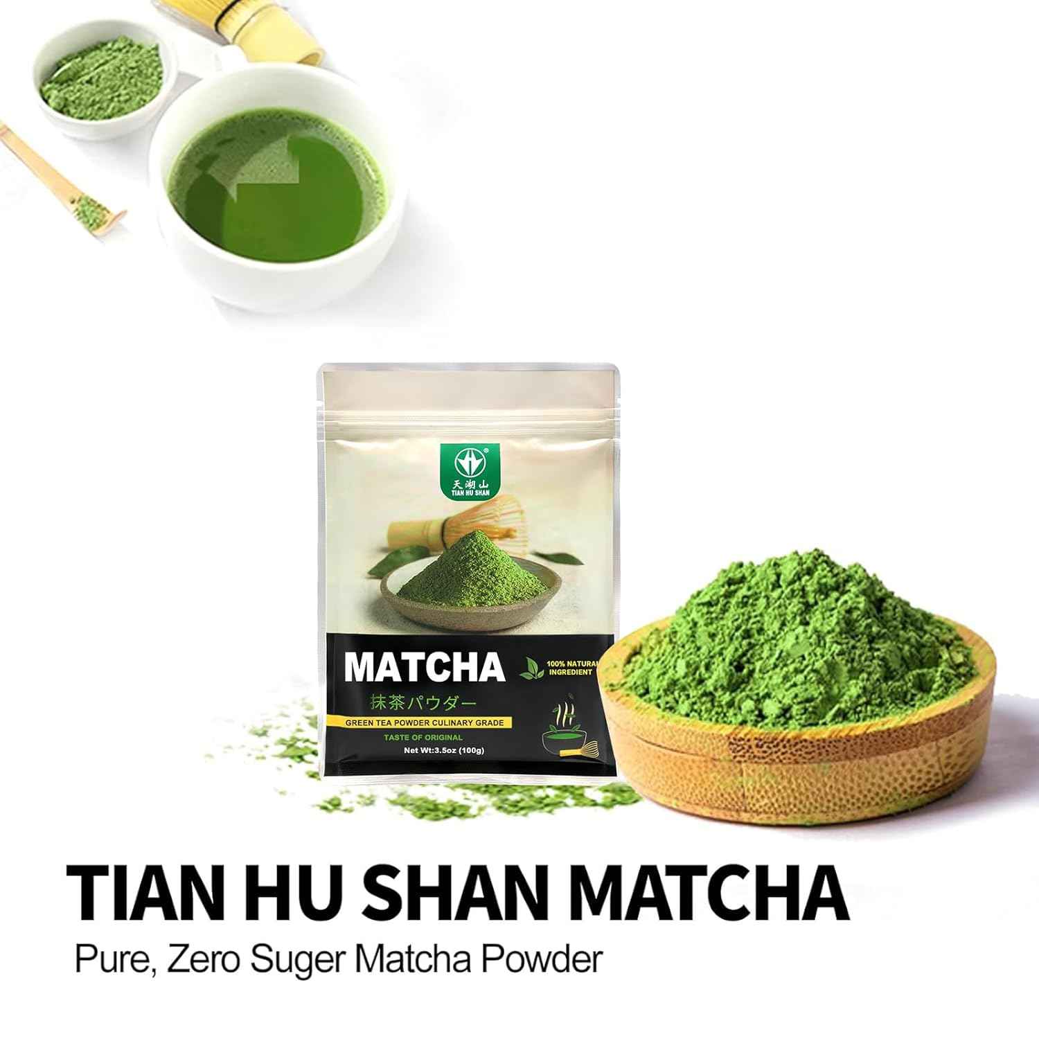 TIAN HU SHAN Matcha Green Tea Powder – Clean-Label Pantry Essential for Minimalist Kitchens, One Pure Ingredient