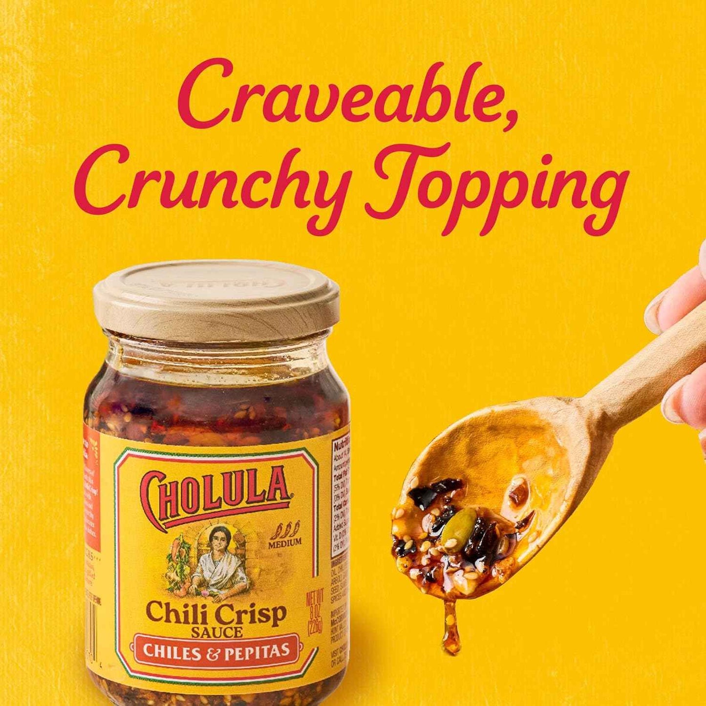 Cholula Crunchy Salsa Macha Chili Crisp – Tailgate and Patio Topping for Burgers, Pizza and Grilled Meats, 8 oz