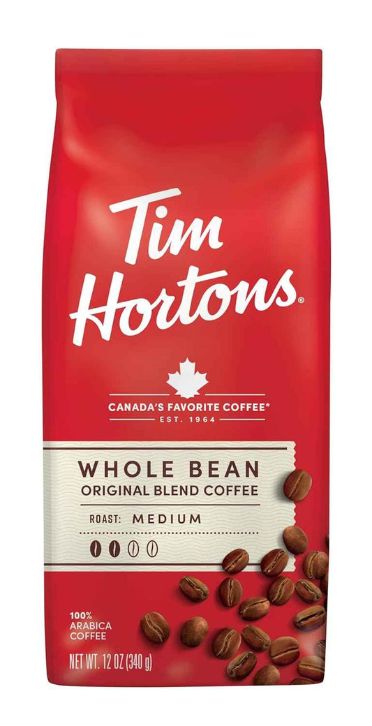 Tim Hortons Whole Bean Original Medium Roast Coffee – Clean-Lined Pantry Essential for Minimalist Kitchens, 12 oz Bag