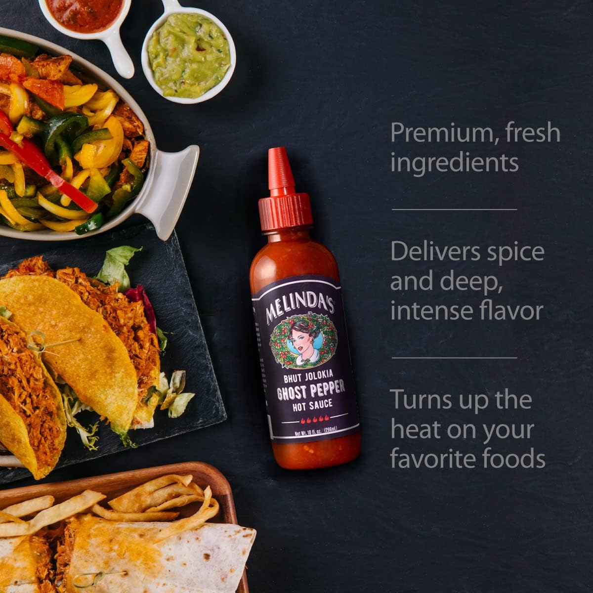 Melinda's Ghost Pepper Hot Sauce - Spicy Gourmet Birthday Gift for Her, Spicy Food Lovers and Heat Seekers, 10oz Squeeze Bottle