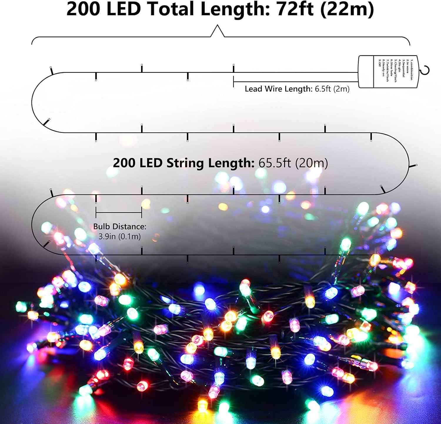 Flacchi Fairy Lights 66ft – Cozy Birthday Gift for Mom, 8 Lighting Modes for Bedroom and Patio Decor