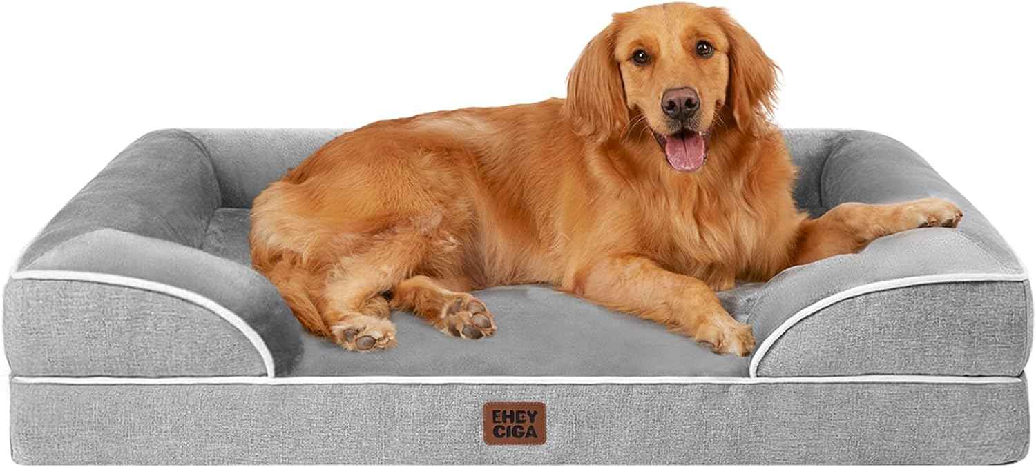 EHEYCIGA Orthopedic Dog Bed for Large Breeds – Memory Foam Joint Relief Couch for Senior Dogs, Sofa-Style Bolster