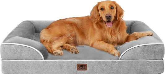 EHEYCIGA Orthopedic Dog Bed for Large Breeds – Memory Foam Joint Relief Couch for Senior Dogs, Sofa-Style Bolster