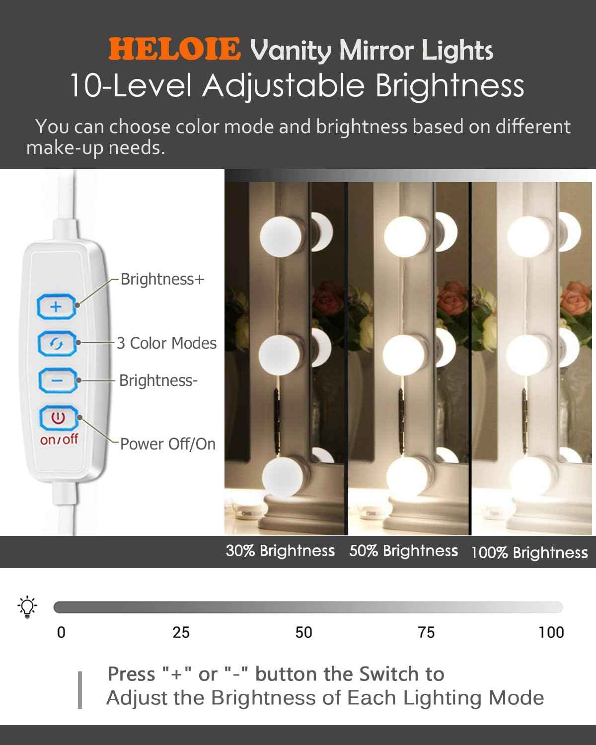 LuminGlow Premium Vanity Light Set – High End Hollywood Style Makeup Lighting, 14 LED Bulbs with PC Lampshade Finish