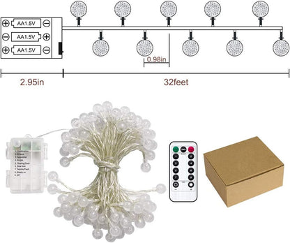 Metaku Globe Fairy Lights Battery Operated Waterproof IP67 Outdoor String Lights for Patio Garden and Backyard Pathway 33ft Warm White
