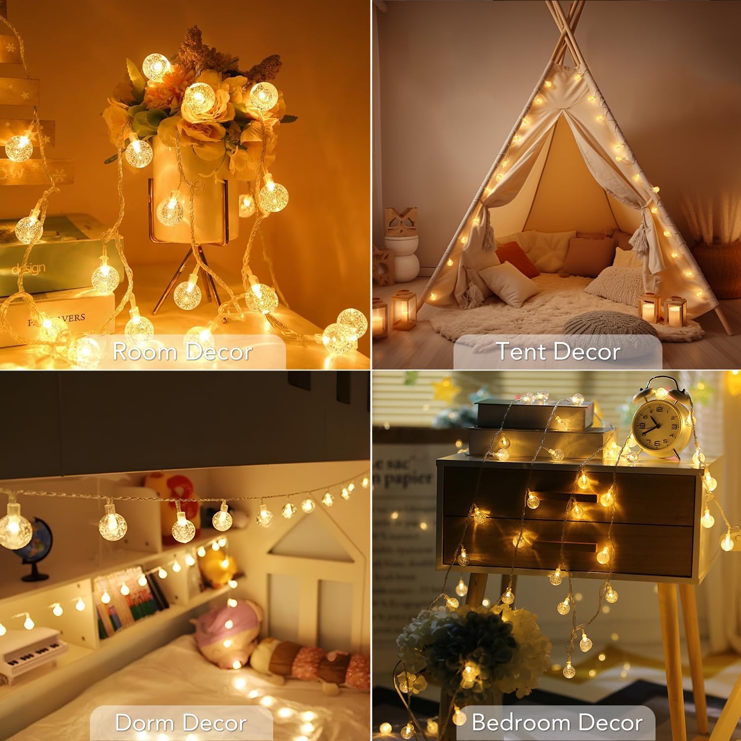 Metaku Globe Fairy Lights Battery Operated Waterproof IP67 Outdoor String Lights for Patio Garden and Backyard Pathway 33ft Warm White