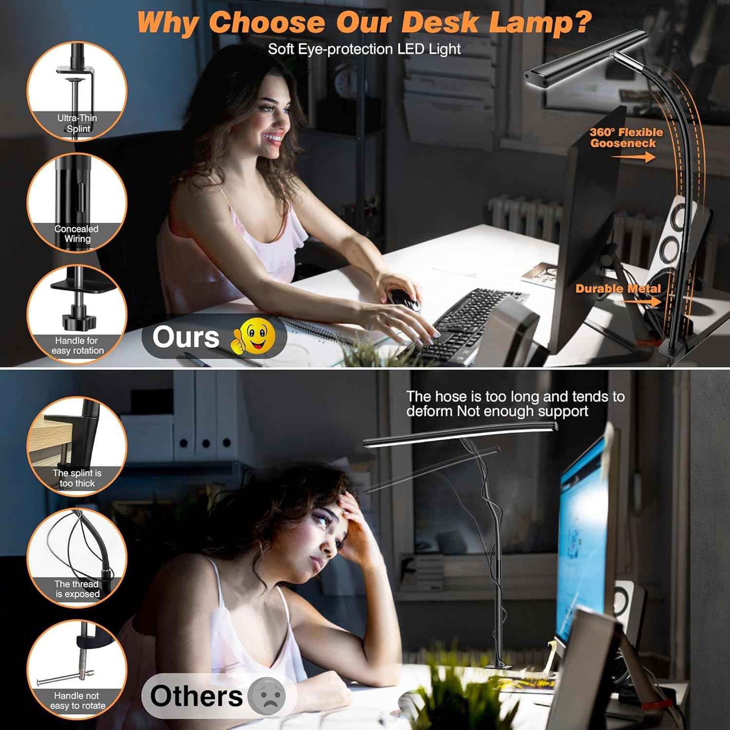Minimalist Desk Lamp – Slim LED Monitor Light in Neutral Gray, Stepless Dimming Home Office Fixture