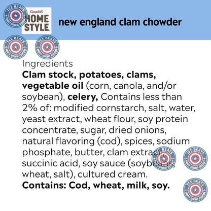 Campbell's Homestyle New England Clam Chowder Soup, 16.3 oz Can – 2-Minute Microwave Lunch for Back-to-Back Workdays