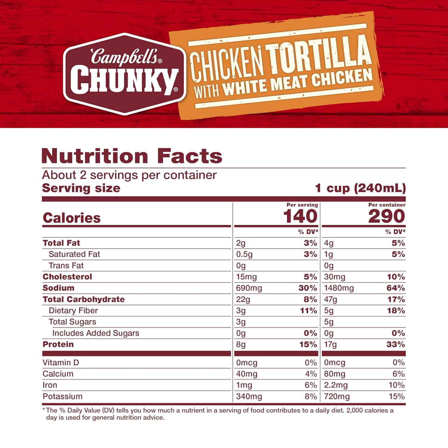 Campbell's Chunky Chicken Tortilla Soup — Microwavable Work-from-Home Dinner in Minutes, 18.6 Oz Can