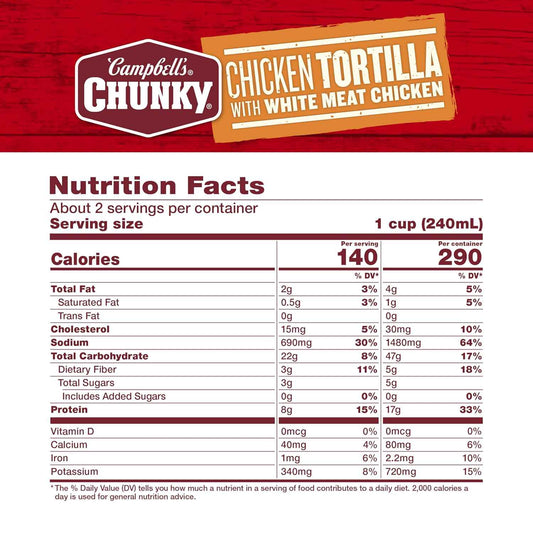 Campbell's Chunky Chicken Tortilla Soup — Microwavable Work-from-Home Dinner in Minutes, 18.6 Oz Can