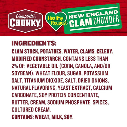 Campbell's Chunky Soup Healthy Request Clam Chowder 18.8 oz Can – Shelf-Stable Trail Meal for Campsites and Picnics, Ready in Minutes