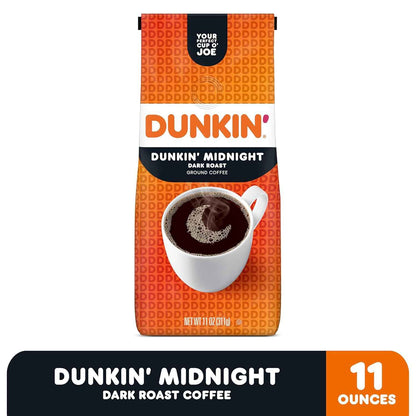 Dunkin' Midnight Dark Roast Coffee – Streamlined Morning Routine Coffee, No Pods or Subscriptions, 11 oz