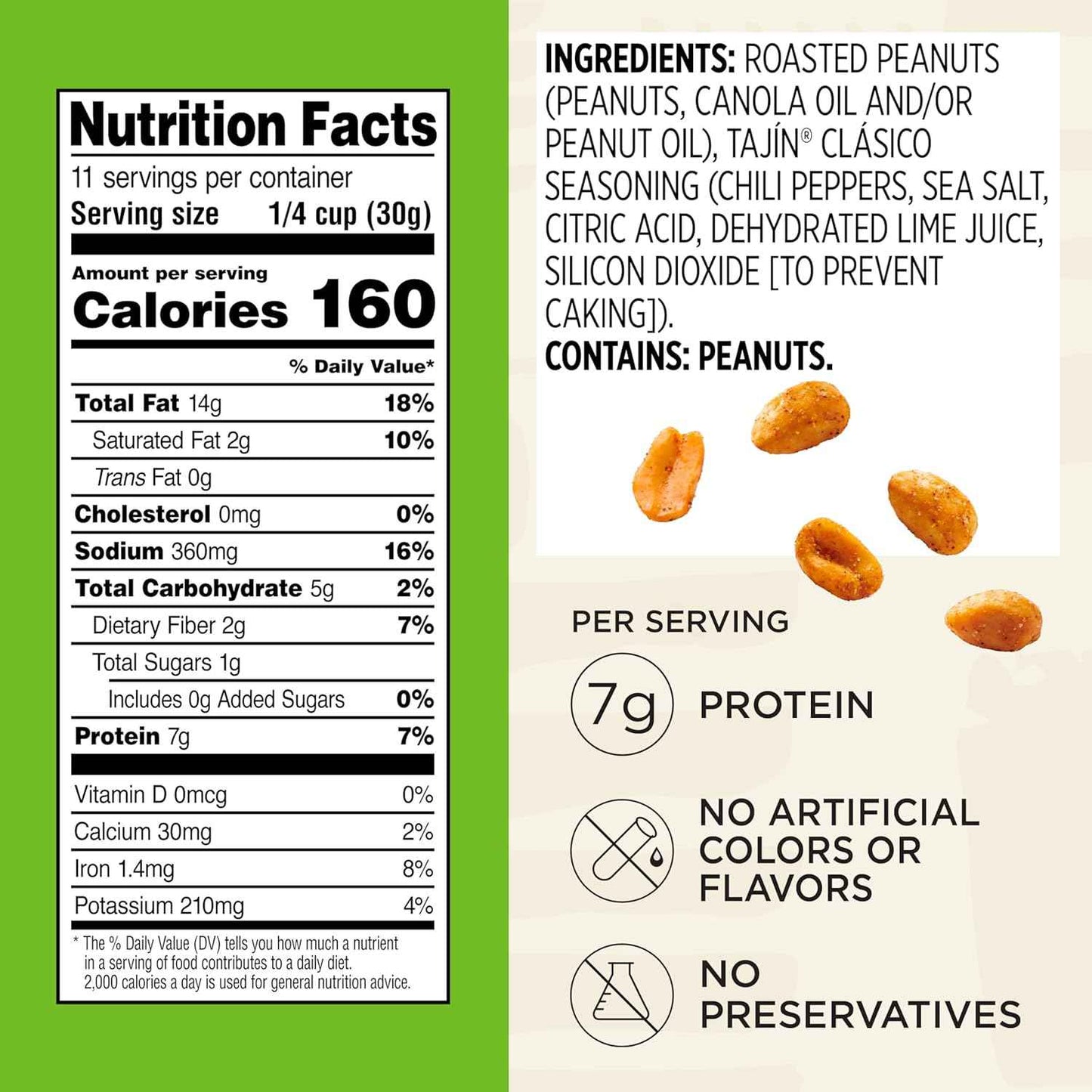 Snak Club Tajín Chili-Lime Peanuts – Kid-Friendly Mild Lunchbox Add-In with Protein, Gluten-Free, 12 oz Bag